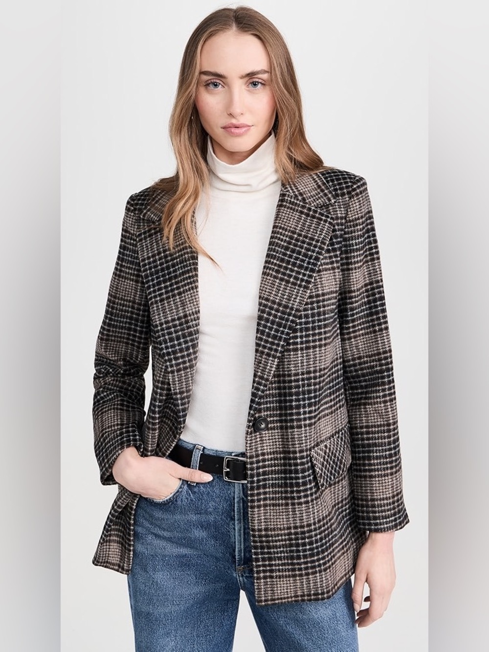 Z Supply Kingston Blazer Latte Relaxed Plaid Wool Blend Small